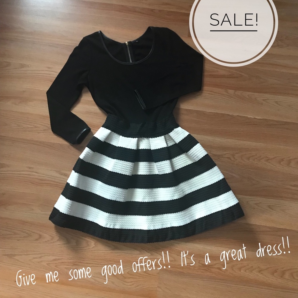 Black/White Long sleeve Zigzag Dress